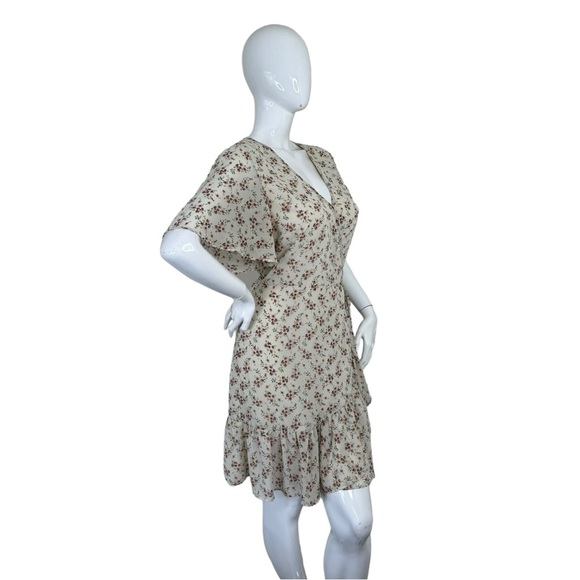 Olivia Grey flower pattern mini wrapped dress cream beige floral sundress NWT XL - Picture 14 of 15